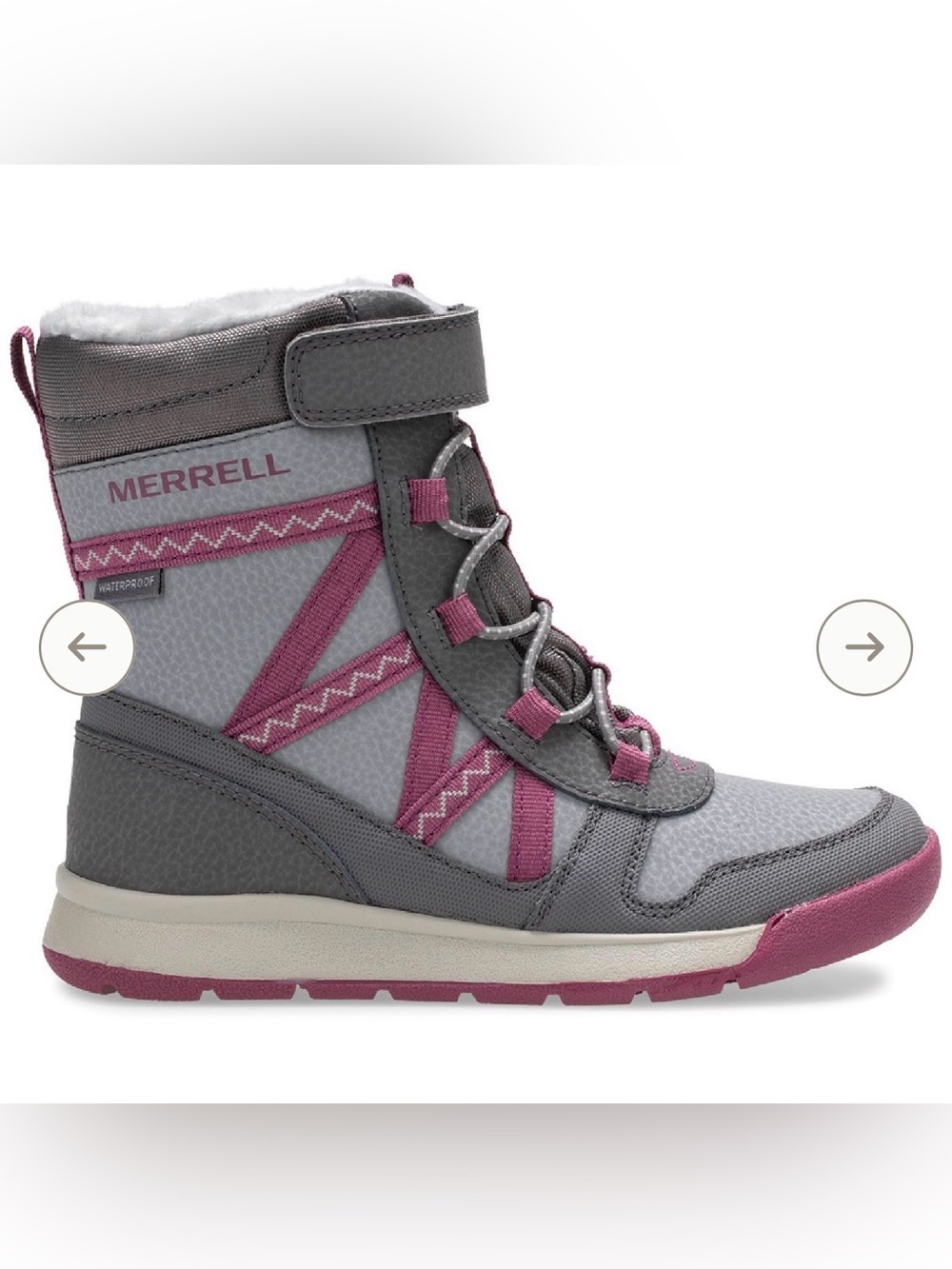 Merrell snow boots size 7 snow crush 2.0 gray pink purple